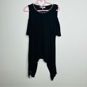 Jennifer Lopez Black Blouse with Silver Accents cold shoulder size Medium